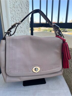 Coach Perforated Leather Romy Top Handle Bag with Tassel